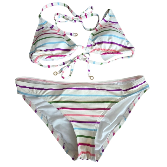NWT Kate Spade Party Stripe Triangle Bikini Two Piece Swimsuit Sz Large  S3A226S - Picture 1 of 15